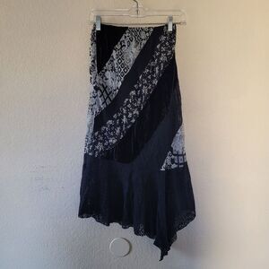 Womens Asymetrical Velvet Mix Media Skirt Size Small Bohemian Witchy Whimsygoth